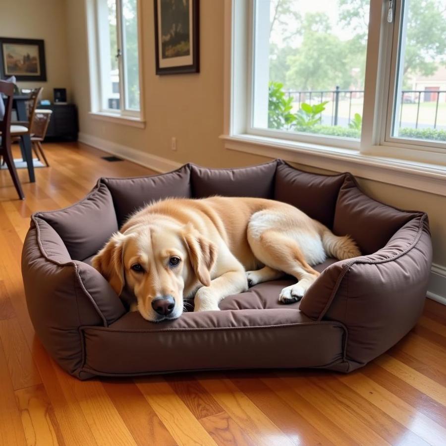 Large Dog Enjoying a Corner Dog Bed