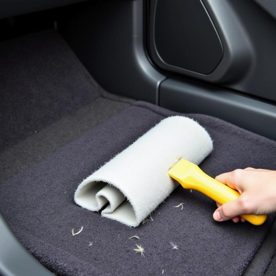 Using a Lint Roller on Car Carpet