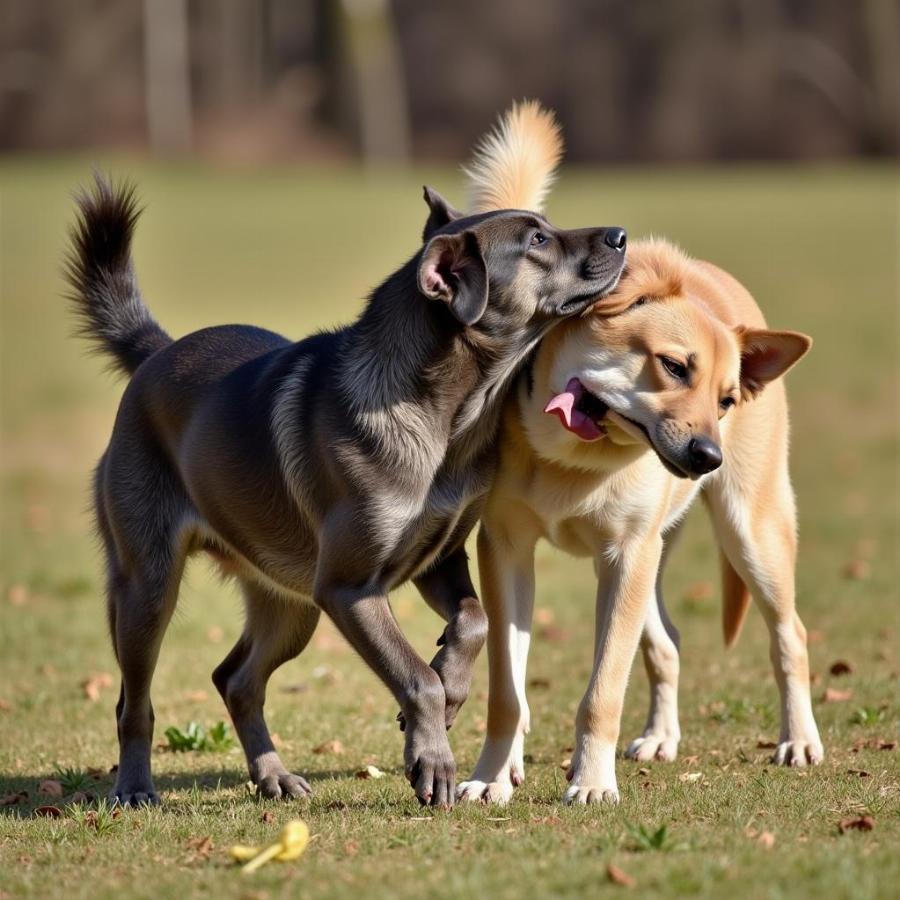 Two Male Dogs Interacting Playfully After Mating