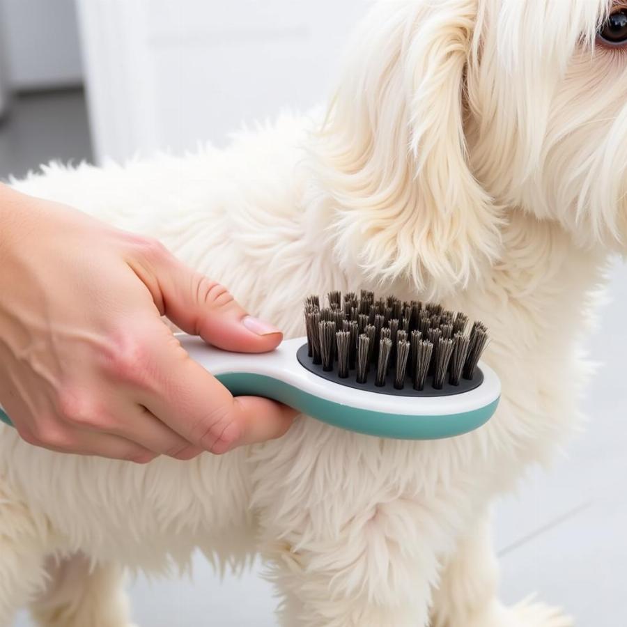 Brushing a Maltese Dog