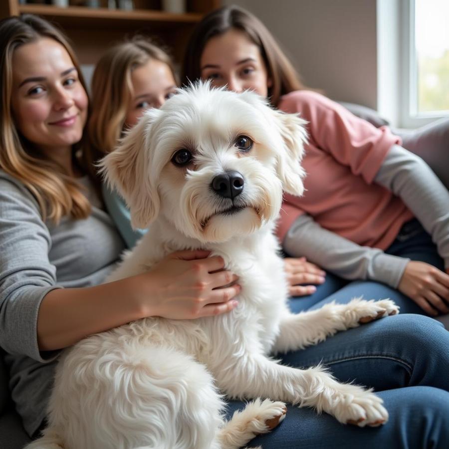 Maltese Terrier Mix Cuddling with a Family