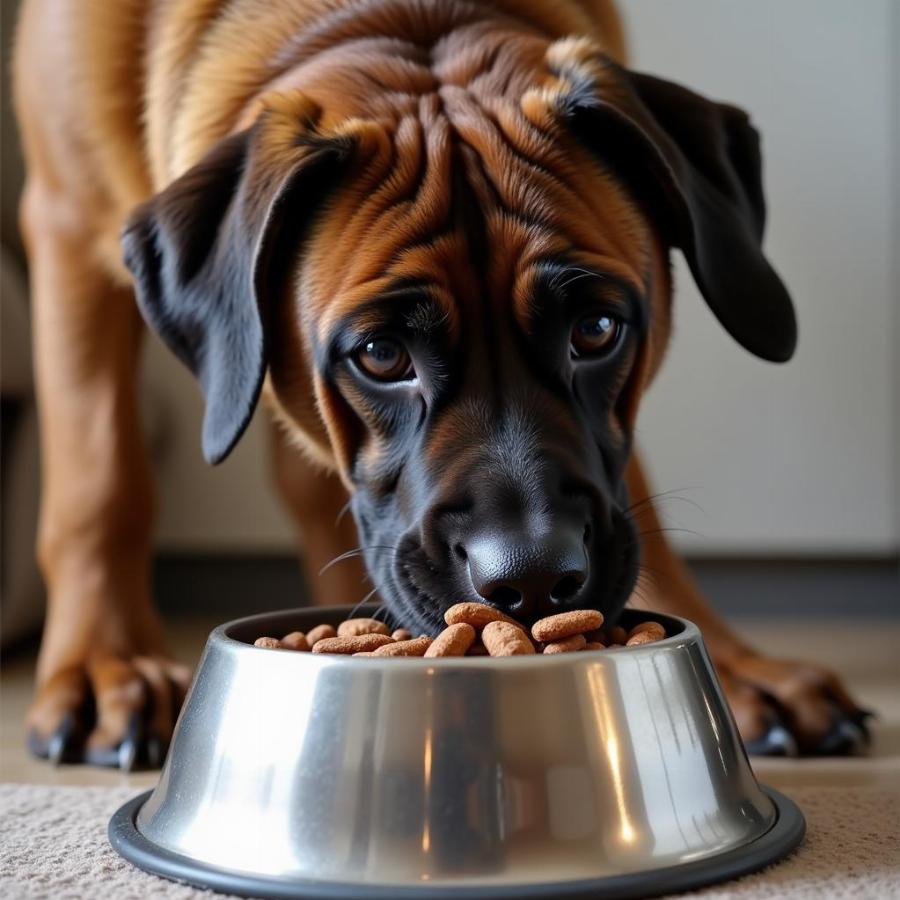 Mastiff Enjoying Dry Kibble