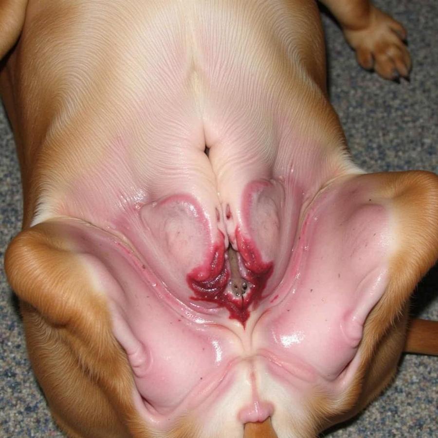 Dog with swollen and red mammary glands indicating mastitis