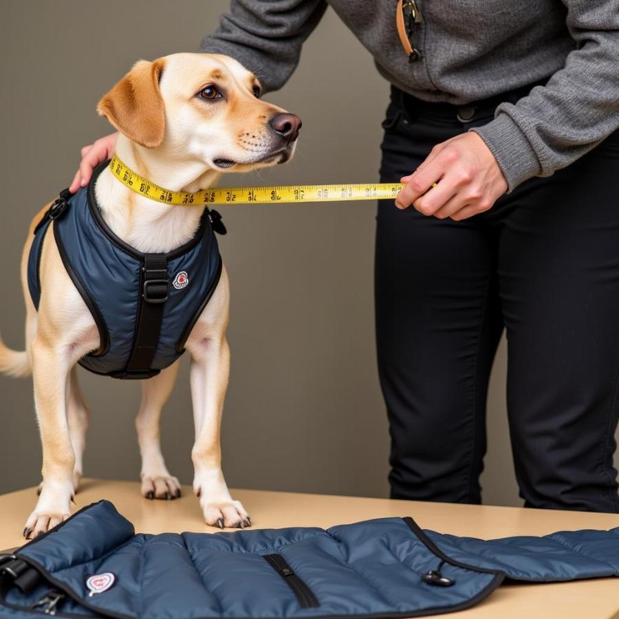 Measuring a Dog for a Moncler Coat