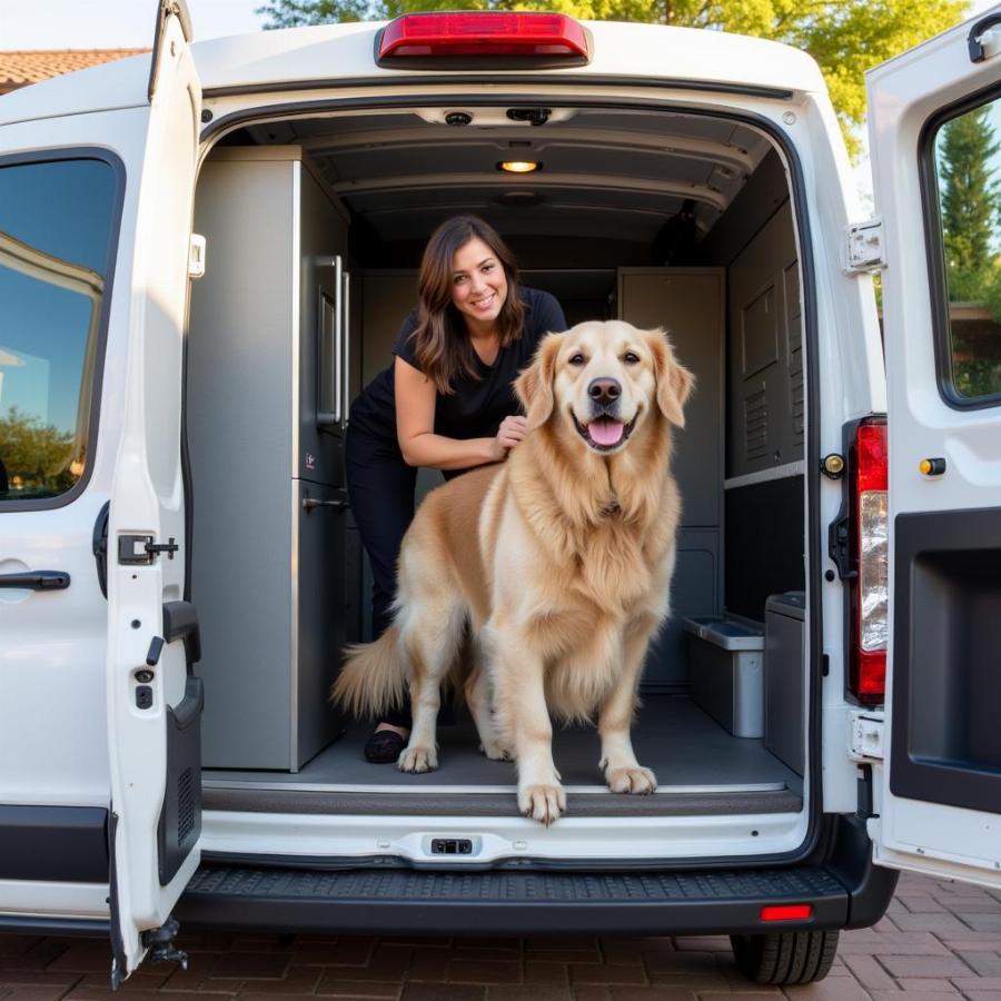 Happy Dog Being Groomed in a Mobile Van in Mesa, AZ