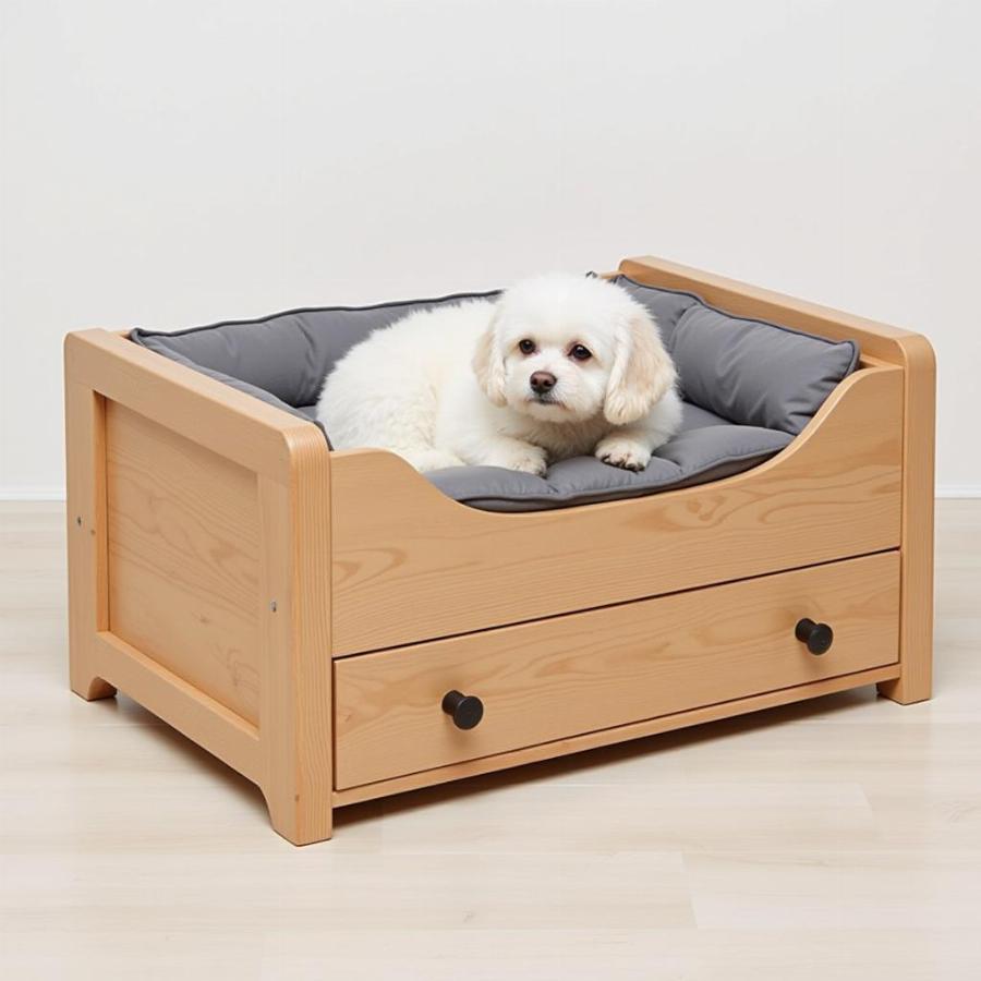 Modern wooden dog bed frame with storage drawers