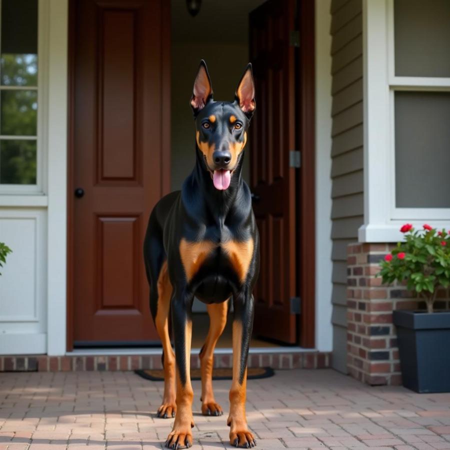 Natural Doberman Guarding Home