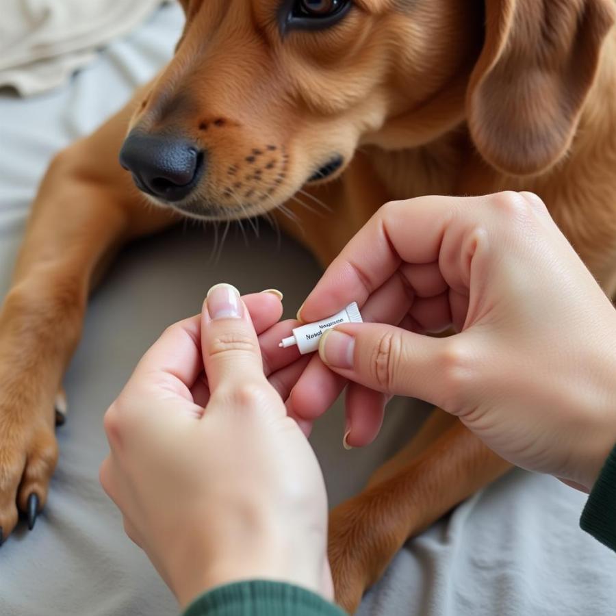 Applying Neosporin to a Dog's Wound