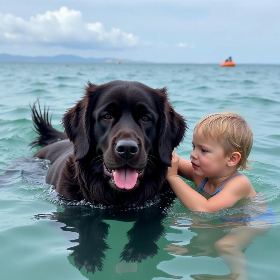 Newfoundland Swimming with Child