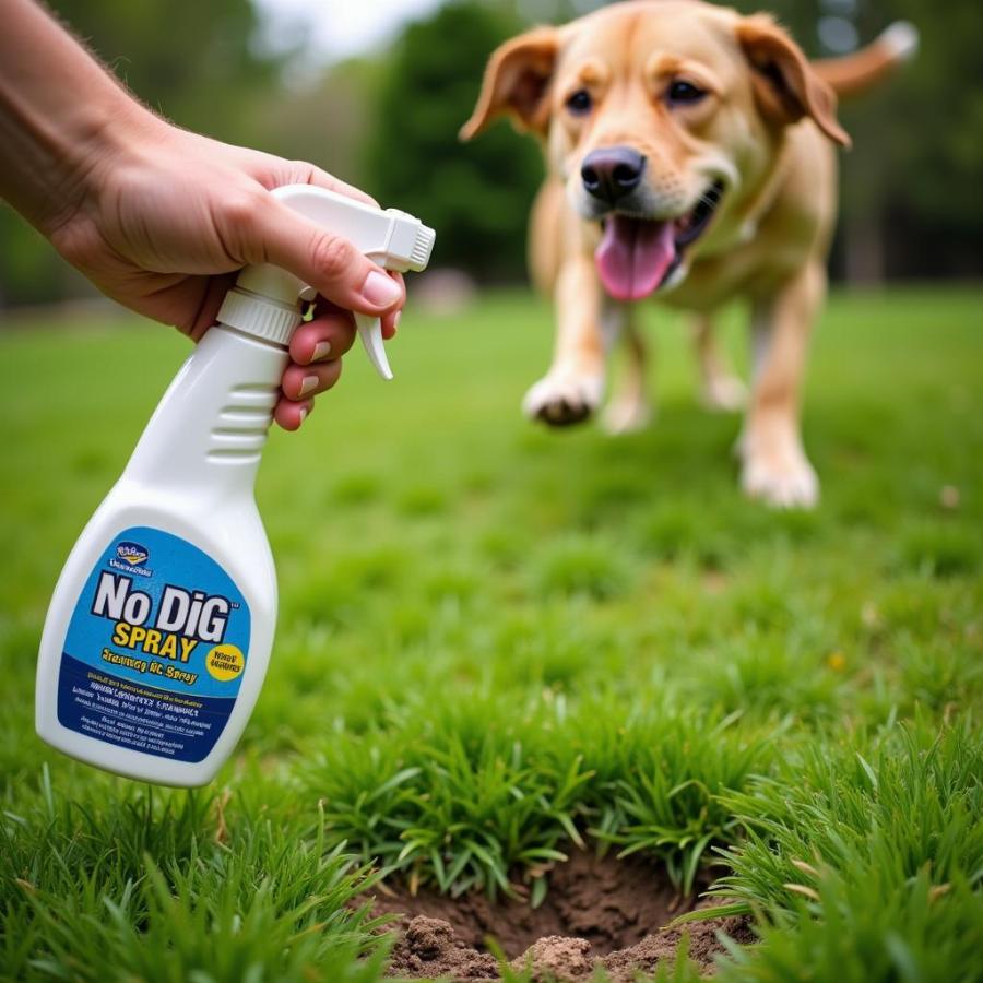 Applying No Dig Spray to Lawn