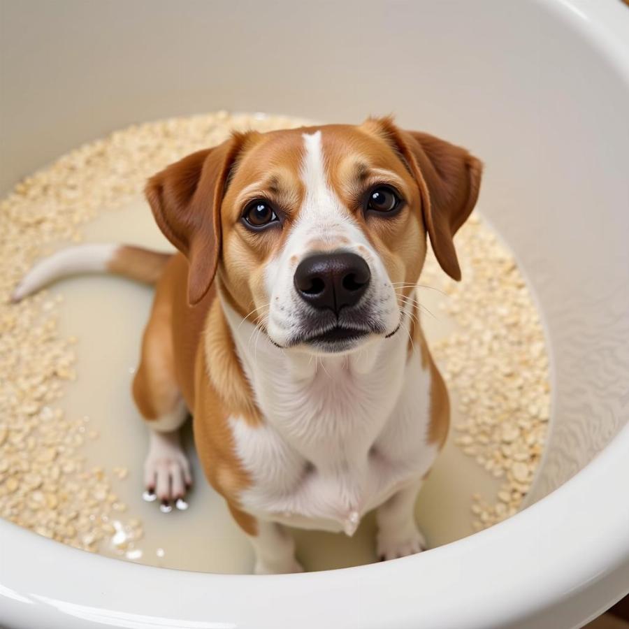 Dog Taking an Oatmeal Bath for Dry Skin