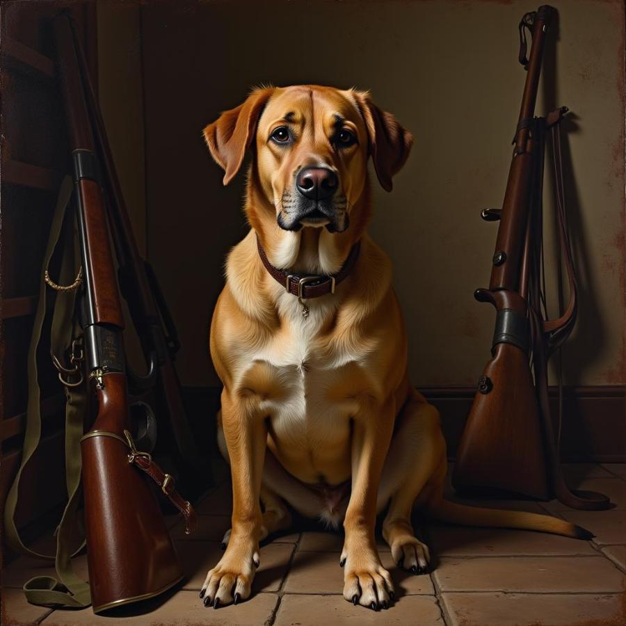 Old Dog Portrait in a Hunting Scene