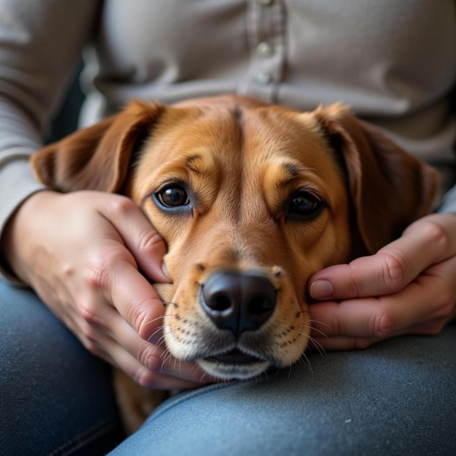 Owner Comforting Dog During Bladder Cancer Treatment