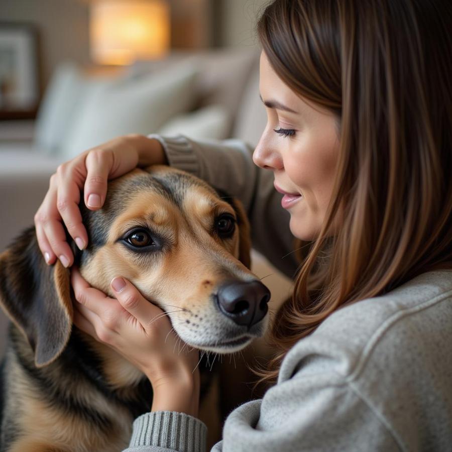 Owner Comforting Senior Dog