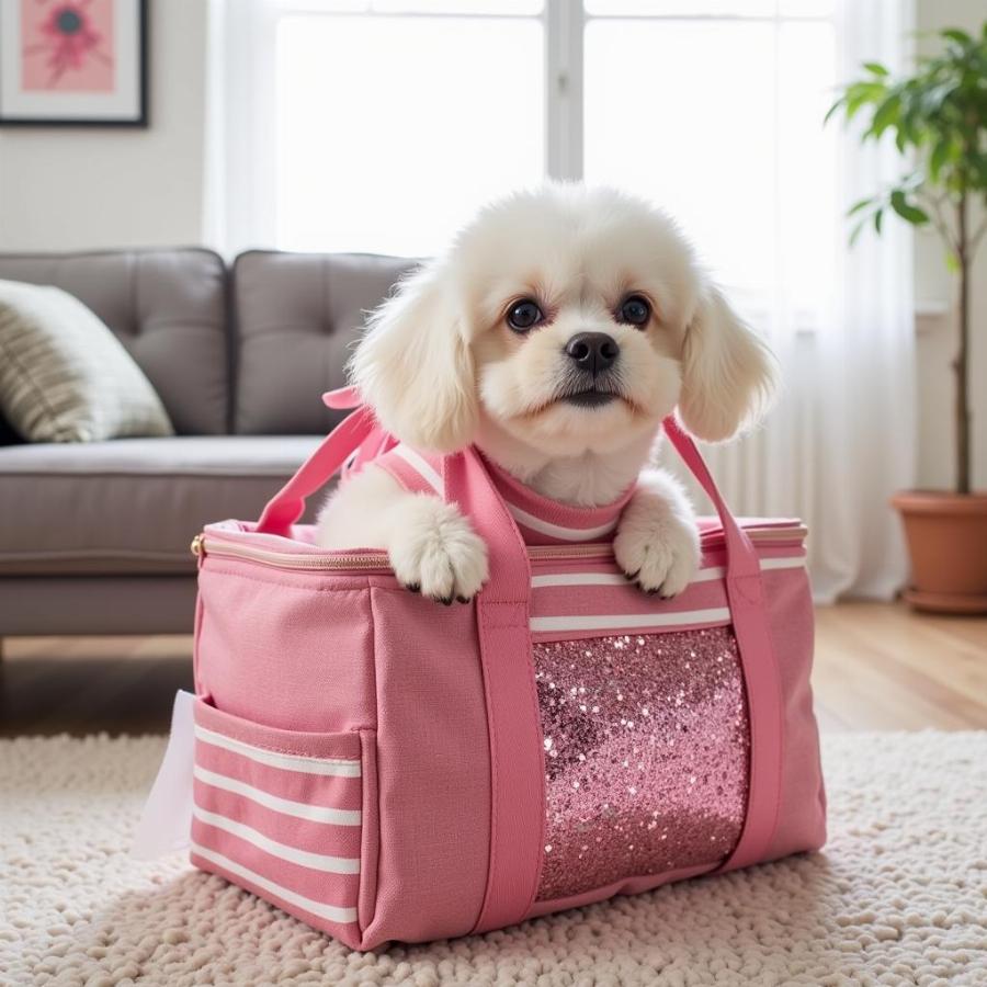 Pampered White Girl's Dog in a Designer Outfit