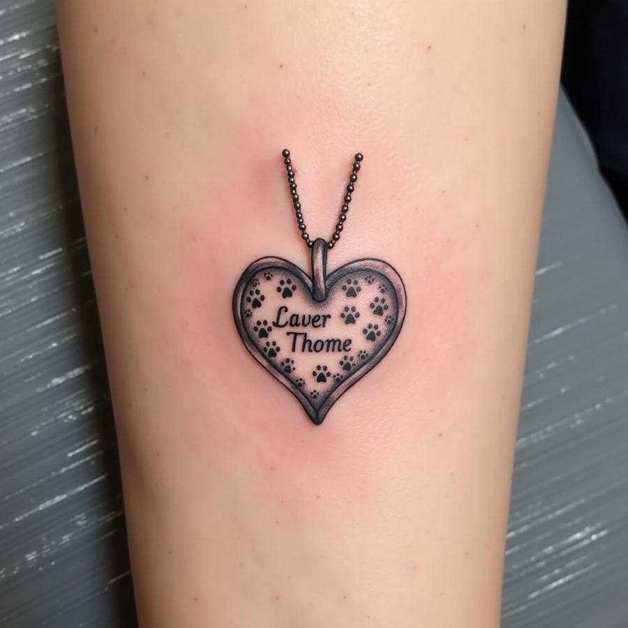 Dog Tag Tattoo with Paw Prints and Heart