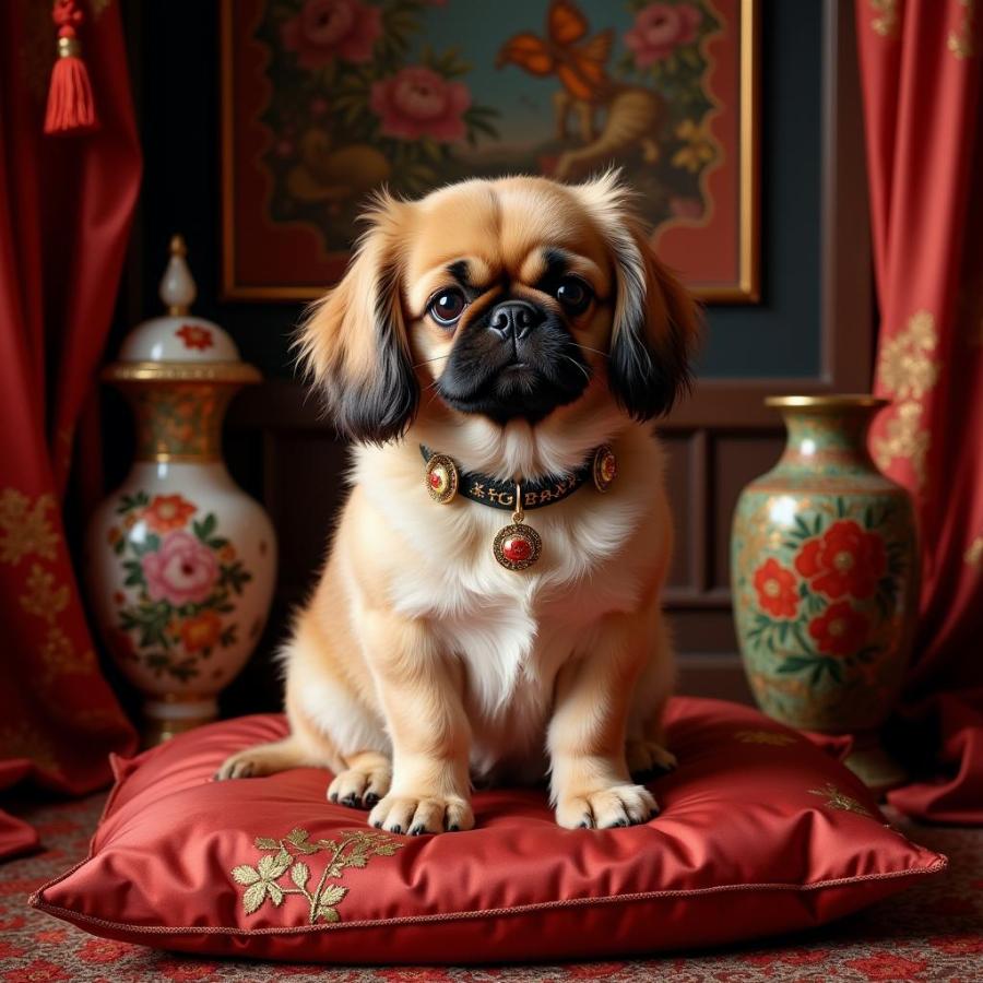 Pekingese Dog in Imperial China Setting