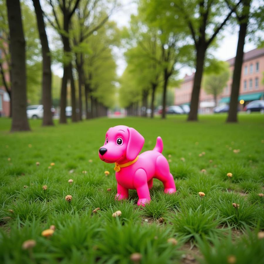 Pink Dog Toy Visibility in Park