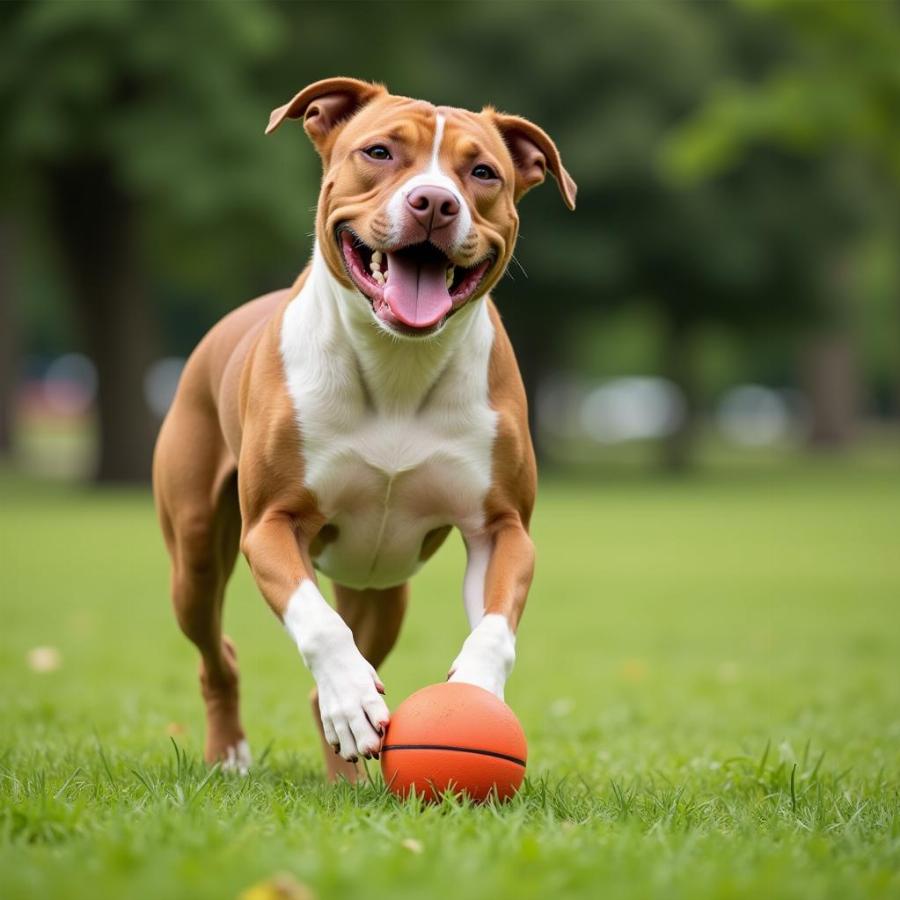 Pitbull Male Dog Playing Fetch