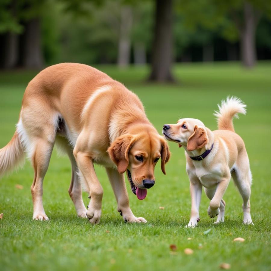 Playful Dog Bowing Down