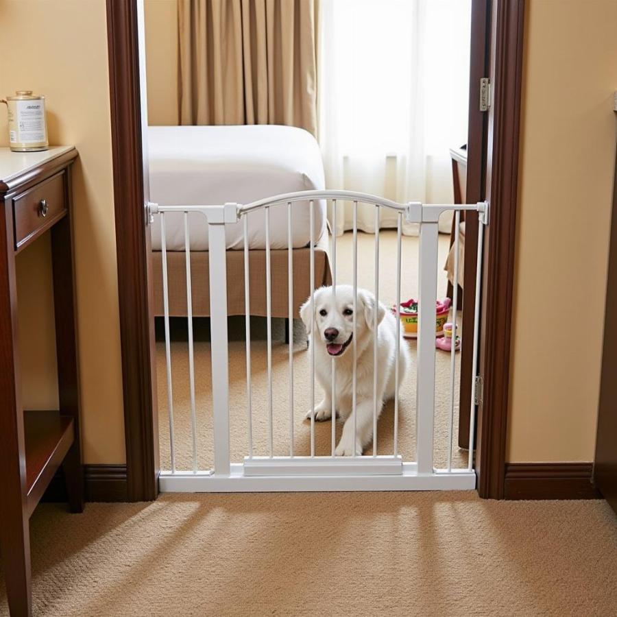 Pocket Dog Gate Used in a Hotel Room