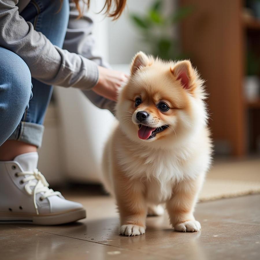 Pomeranian puppy with breeder