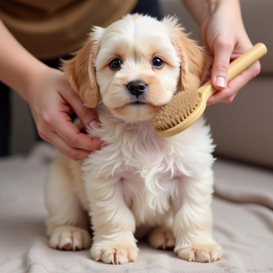 Grooming a Poochon puppy