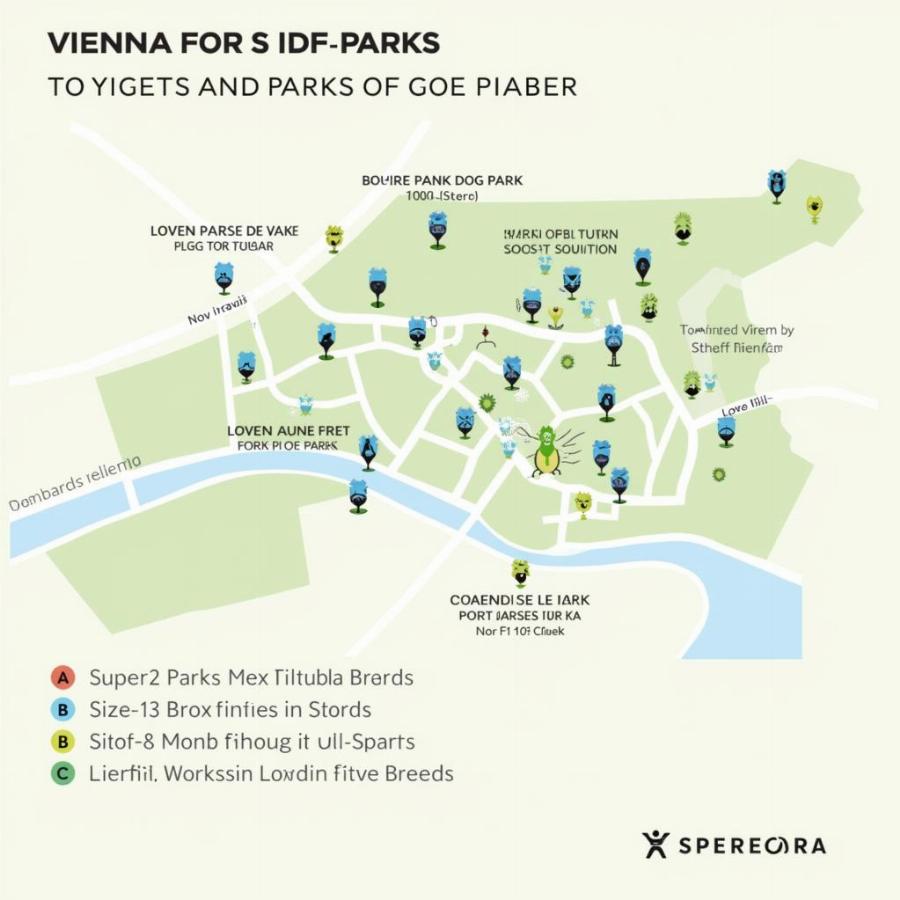 A map highlighting various dog parks in Vienna