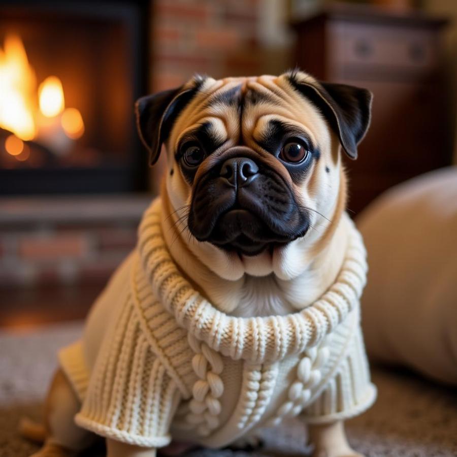 Pug in a Cable Knit Sweater