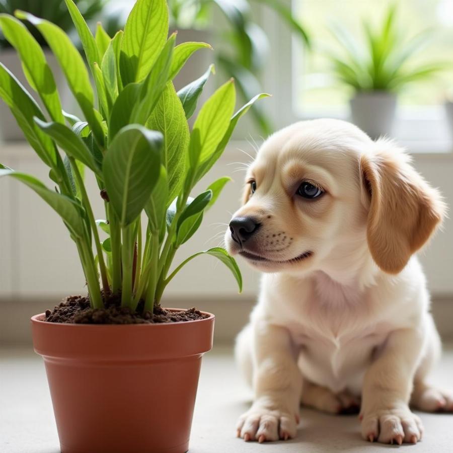 Puppy Investigating Plants