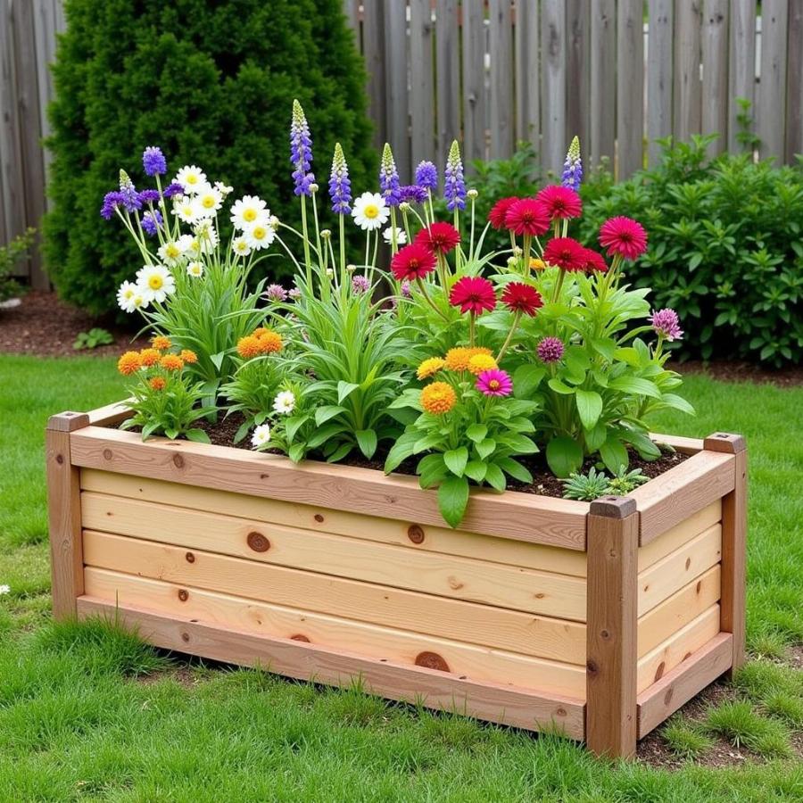 Elevated flower bed preventing dog access.