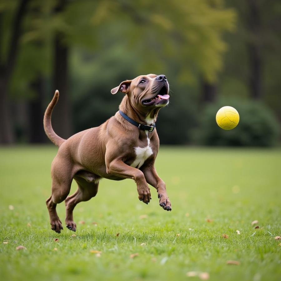 Razorback Pitbull Playing Fetch with its Owner