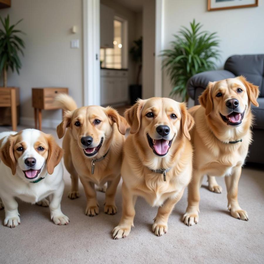 Rescued dogs playing in their new home