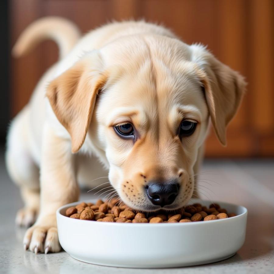 Labrador Retriever Puppy Enjoying Mealtime