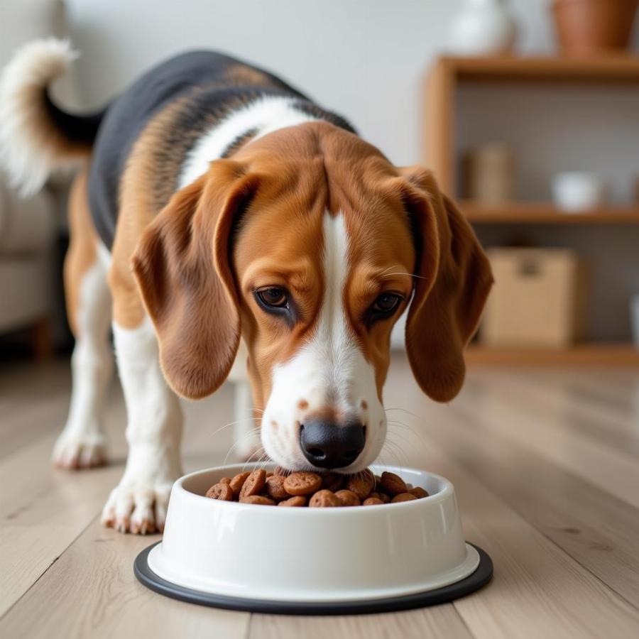 Senior Beagle Eating From Bowl