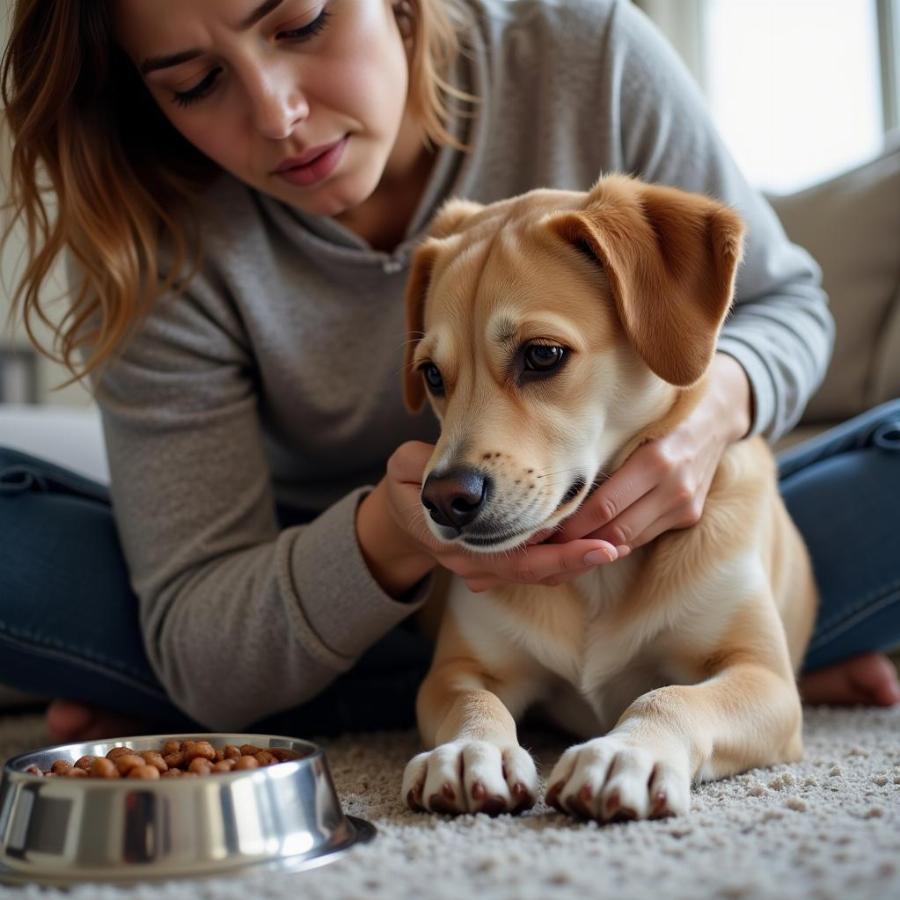 Senior Dog Loss of Appetite: A worried owner comforting their senior dog who has stopped eating.