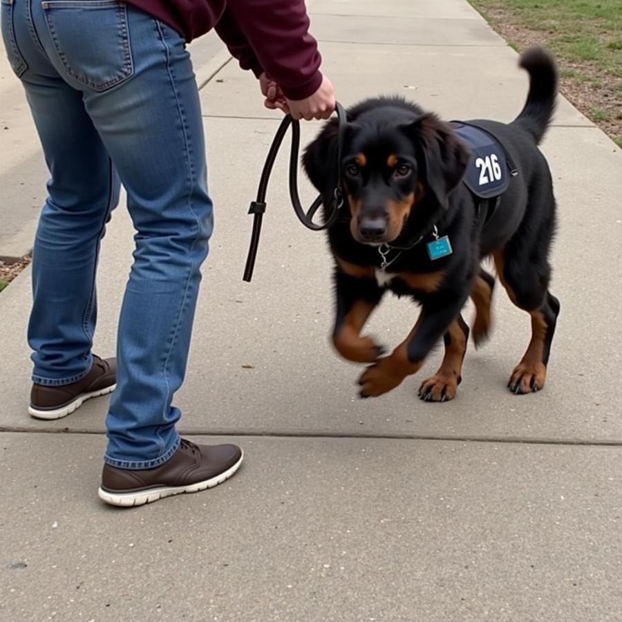 Service dog in training performing a task