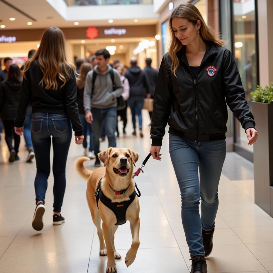 Service dog and handler navigating a crowded area