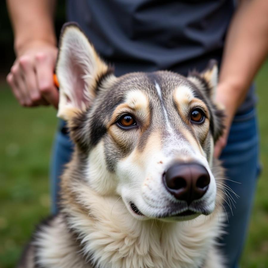 Shepherd Husky Mix Being Groomed