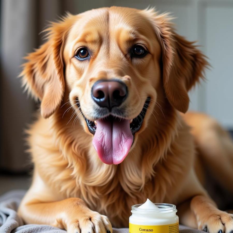 Dog with a shiny coat after coconut oil treatment