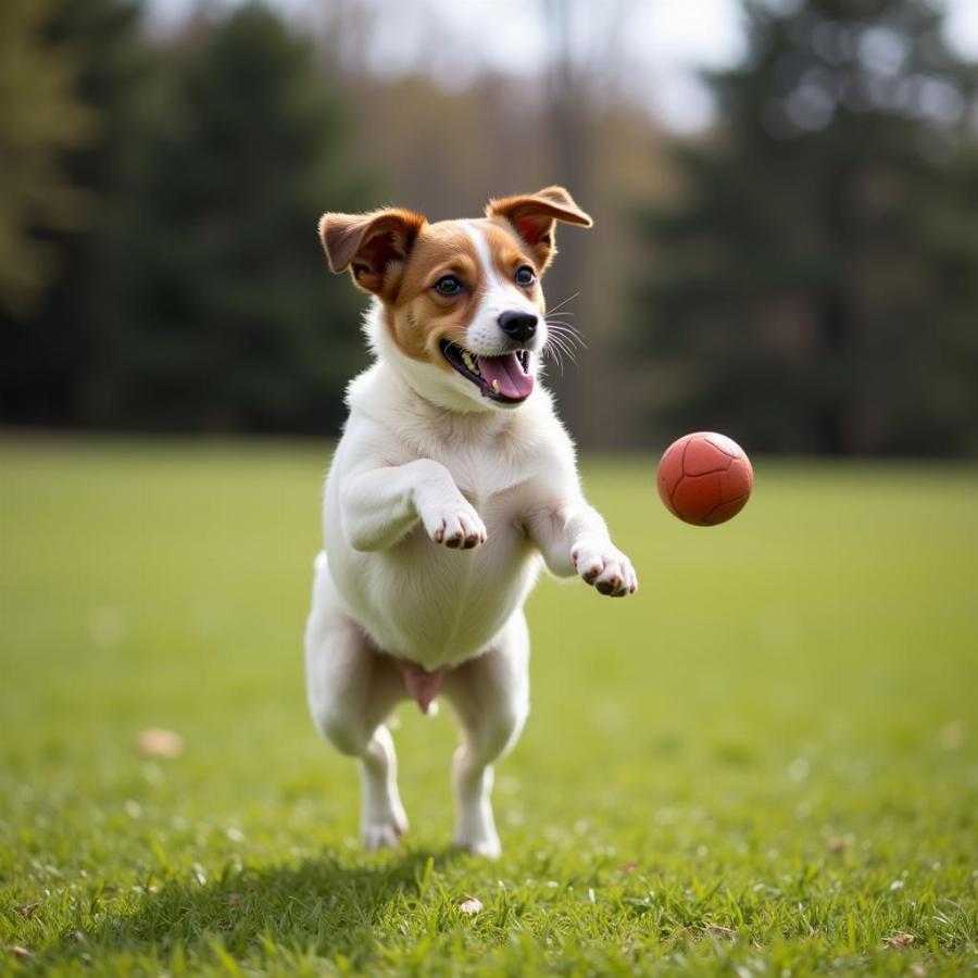 Small dog playing with high energy