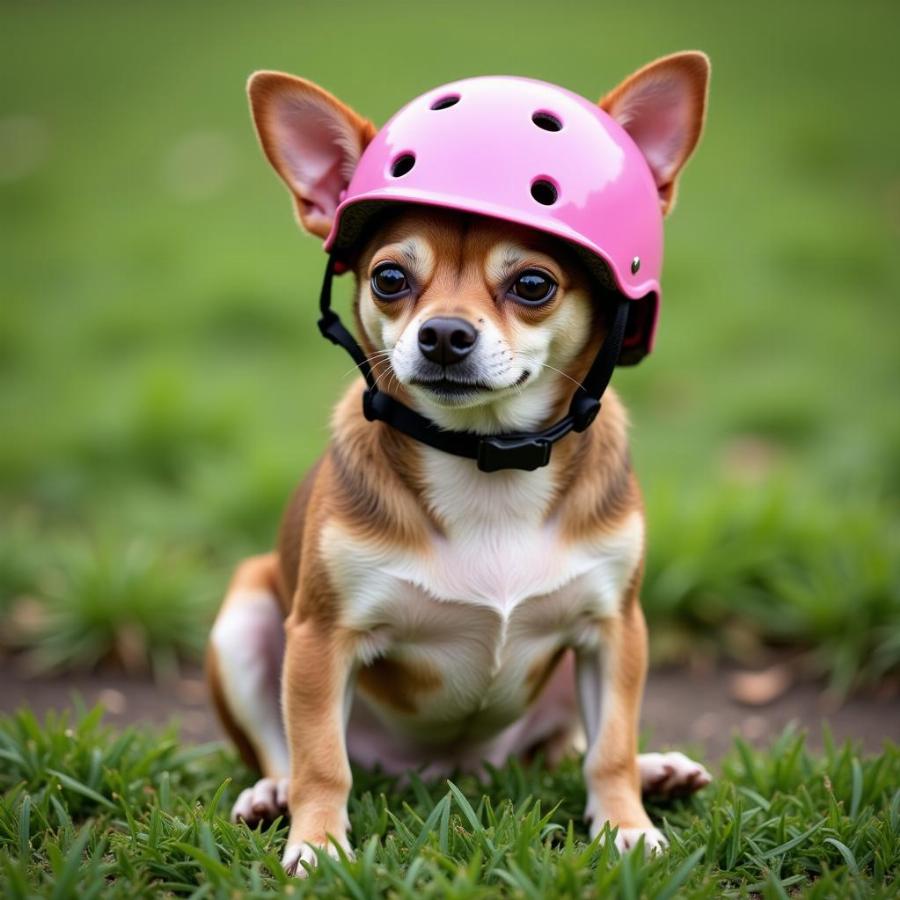 Small Dog with Pink Helmet