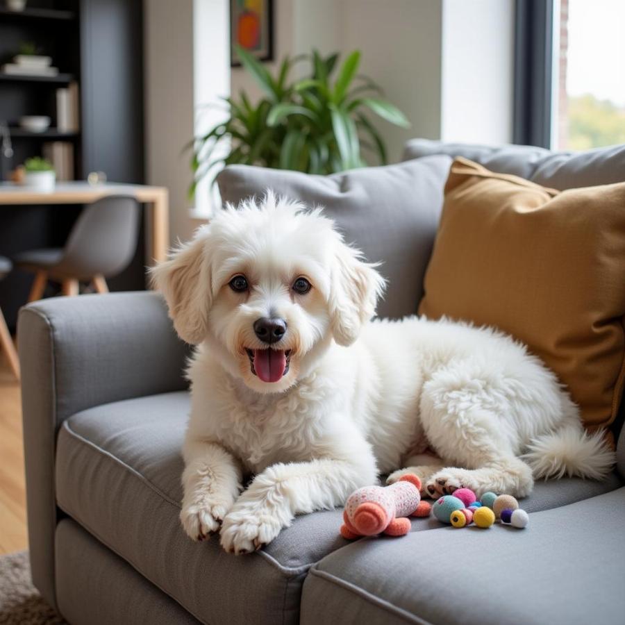 Small White Curly Haired Dog in an Apartment