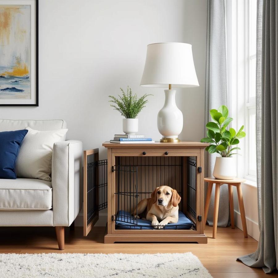 Stylish End Table Dog Crate in a Living Room