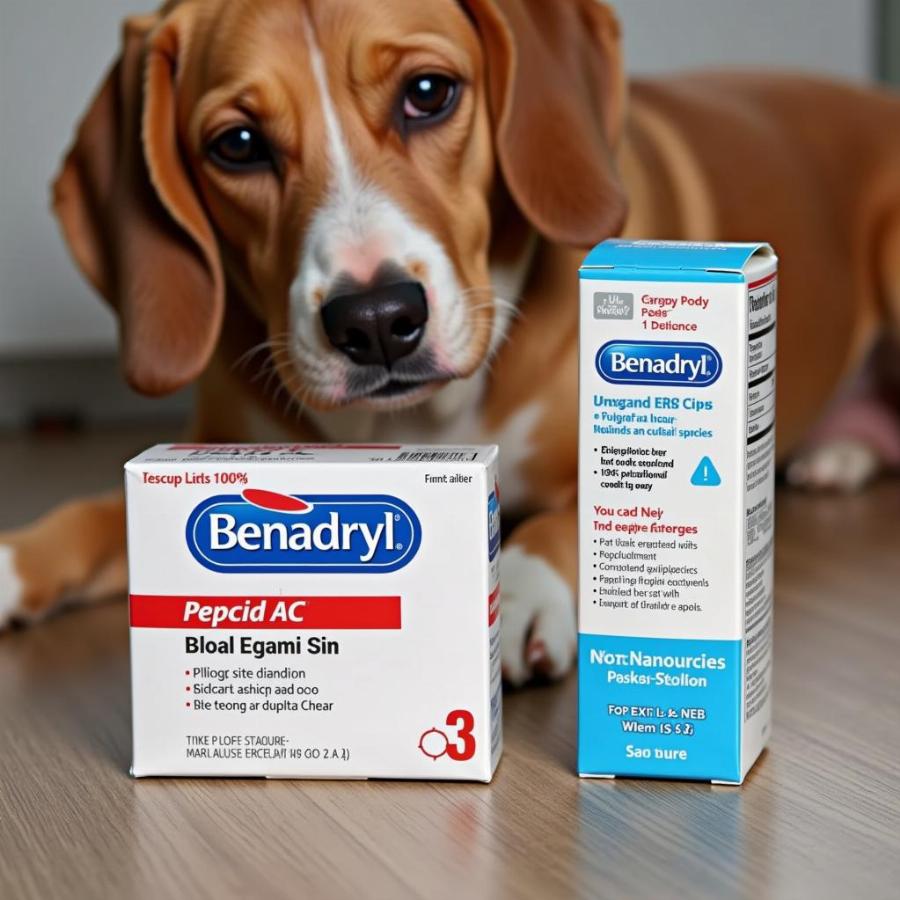 Medications for dog allergies and upset stomachs.