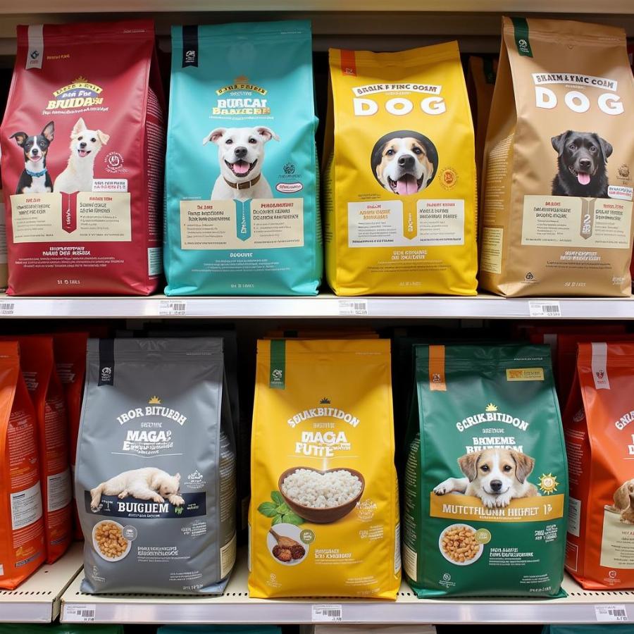 Different brands of sensitive dog food on a shelf