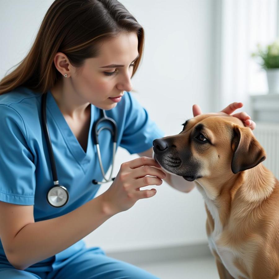 Veterinarian Examining a Dog for Infection