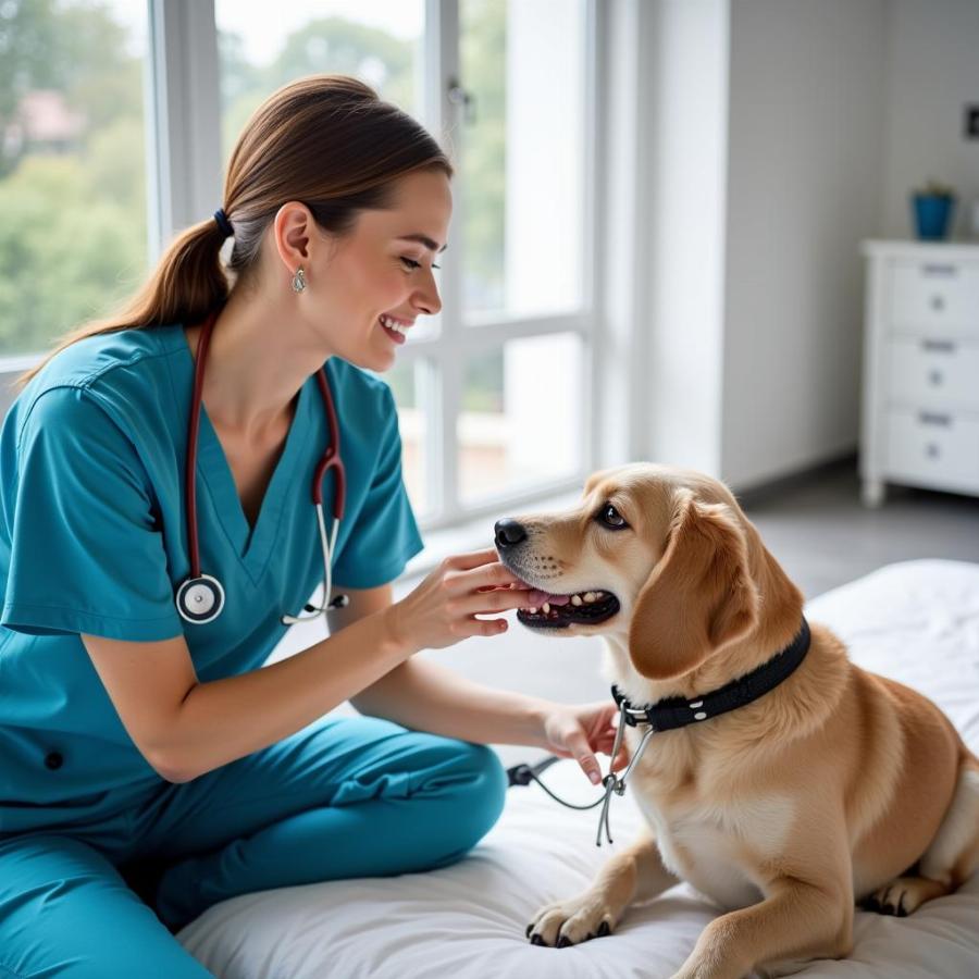 Veterinarian examining a dog