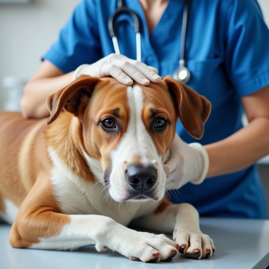 Veterinarian Examining a Dog After a Fall