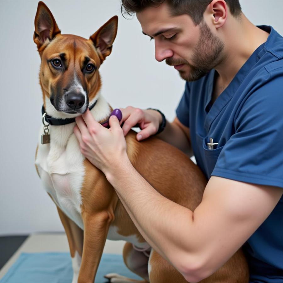 Veterinarian Examining Dog's Skin